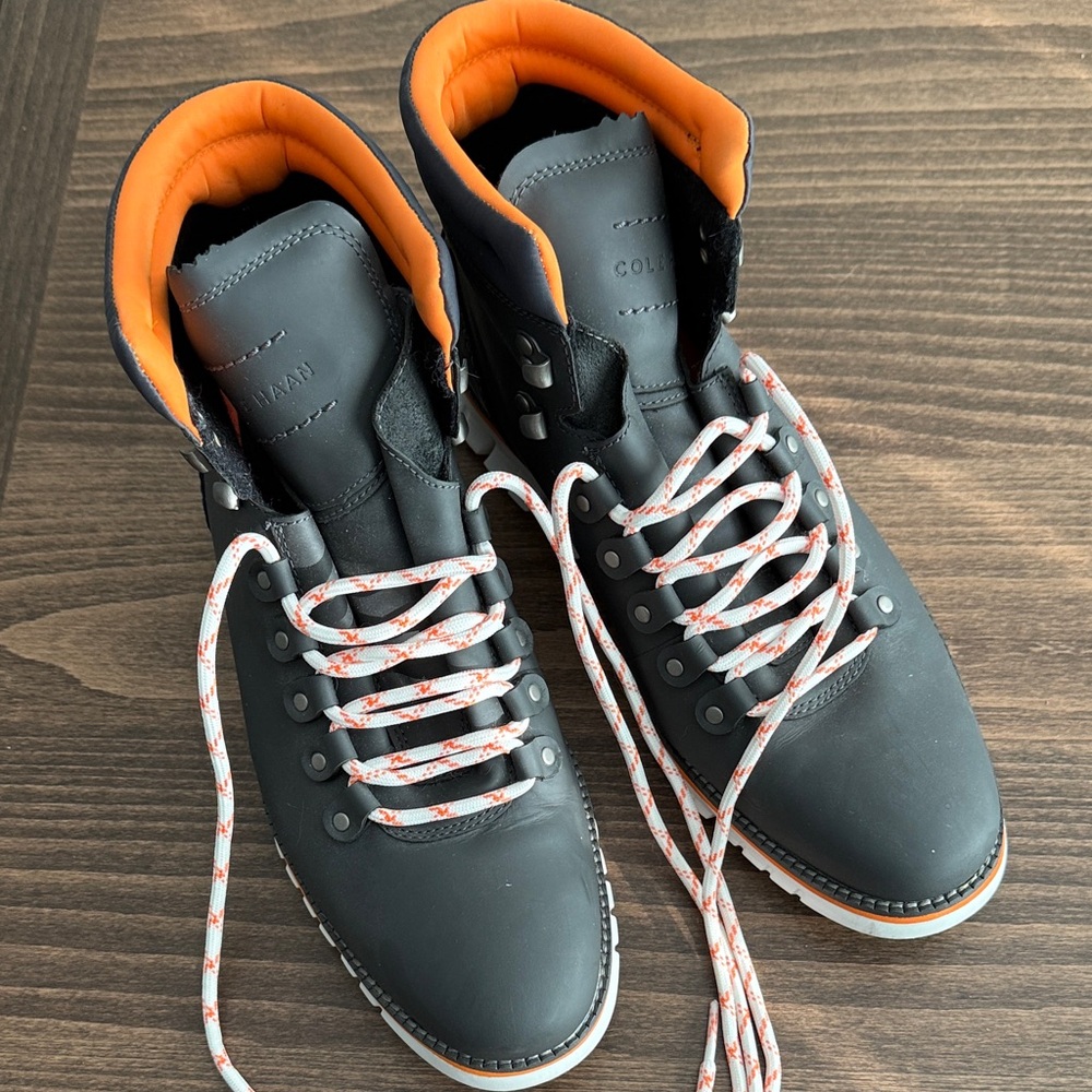 Men's Cole Haan Black and Orange Leather Hiker Boots